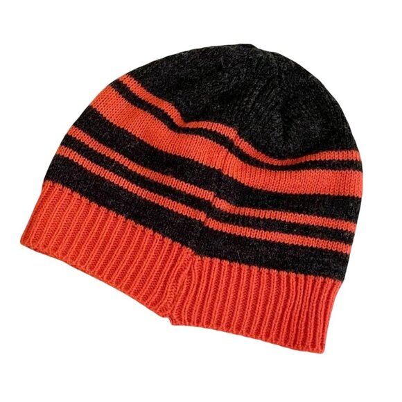 The Childrens Place Knit Hat Kids Size S M Orange Gray DUDE Beanie - Picture 3 of 6